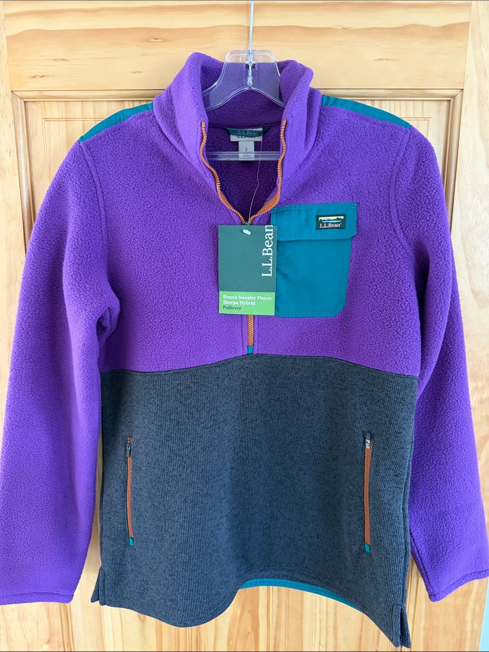 L.L. Bean Purple, Teal & Gray Colorblock Fleece Pullover